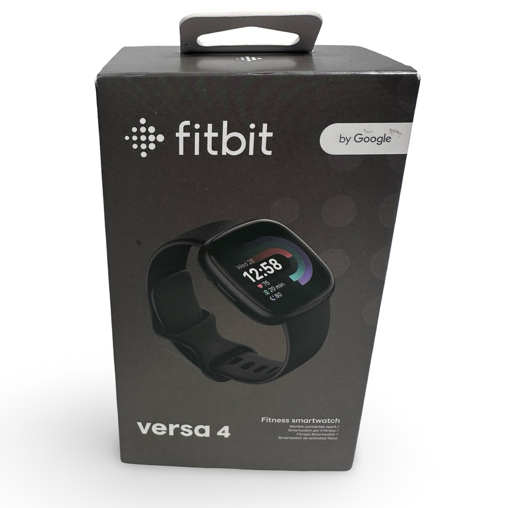 Fitbit Versa 4 Fitness Smartwatch Black Graphite FB523BKBC Sport Band Box